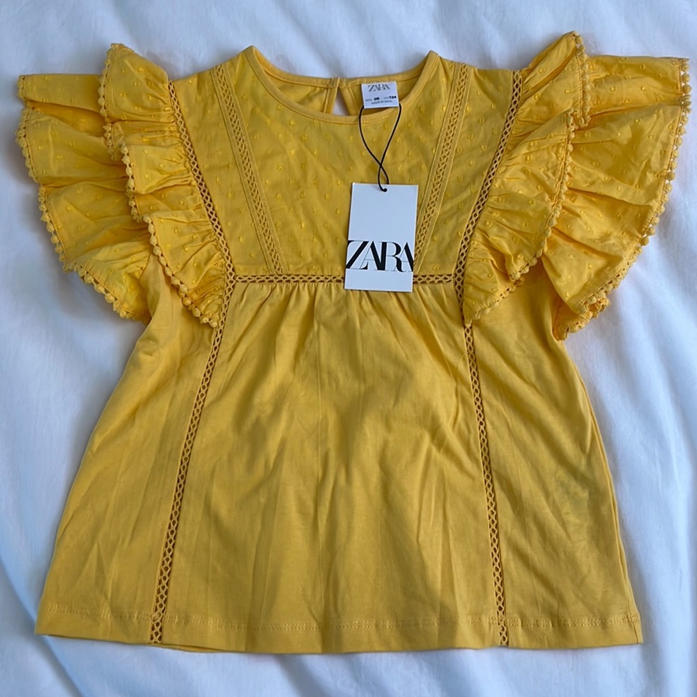 NWT Zara Kids Yellow Ruffle Sleeve Combination top